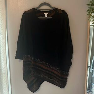 New, 3/4 sleeve, diagonal cut bottom chicos sweater top. Size 2 in Chico’s size